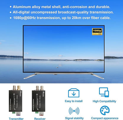 Hereta Mini 3G-SDI Video Extender with SDI Loop Output 1080P 3G-SDI Fiber Converter Extension of Distances Up to 20km Over Single-Mode Optical Transceiver and Tally or Reverse RS485