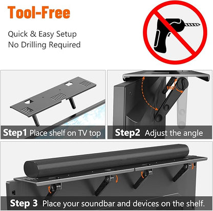 Soundbar Mount, No Drilling Steel TV Top Shelf Fits Most of Sound Bars Up to 15 Lbs, Universal Sound Bar TV Mount Bracket, Sound Bar Stand Compatible with Samsung, Sony, LG,Bose, 33.8x4.7inch