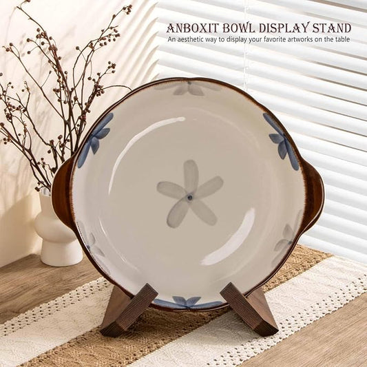 ANBOXIT Bowl Stands for Display, 6.5 Inch Plate Holder, Wooden Easel Frame Holder, Display Stand for Large Deep Platters and Dishes, 6.5" H x 8.5" W x 7.8" D (For Bowls under 5" in Depth)