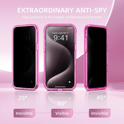 Magnetic for iPhone 15 Pro Case, Compatible with MagSafe, Built-in Privacy Screen Protector and Camera Protection, Anti Spy Full Body Dustproof Shockproof Hard Phone Case 6.1", Bright Pink