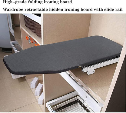 AKOZLIN Retractable Pull Out Ironing Board Closet Sliding Out Swivel Iron Board Mounted in Drawer with Heat Resistant Ironing Cover, Board Size: 31.88"*13", Gray