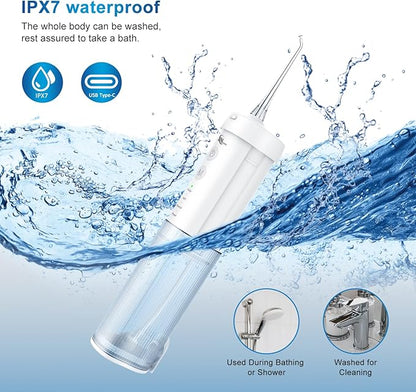 JNGOODS Mini Cordless Portable Water Flosser Oral Irrigator Water Teeth Cleaner Pick, Telescopic Water Tank, 4 Modes & IPX7 Waterproof, Home & Travel Water Flossers for Teeth, Braces Bridges Care.
