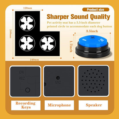 Dog Buttons for Communication Starter Pack 3 Dog Talking Button Set, 30s Voice Recording Speaking Button Pet Speech Training Buzzers with 30 Scene Stickers and Dog Button Mat for Animal Training