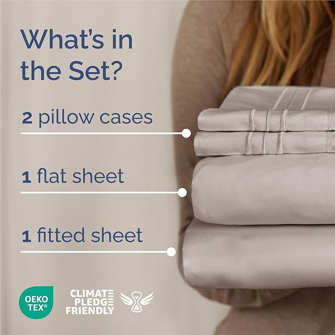 King Size 4 Piece Sheet Set - Comfy Breathable & Cooling Bed Sheets Set - Hotel Luxury Bedding for Women, Men, Kids, Teens, Boys & Girls - Deep Pockets, Soft and Wrinkle Free - Oeko-Tex - Light Grey