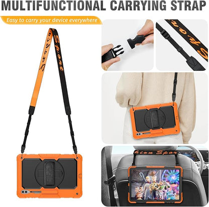 HXCASEAC Case for Samsung Galaxy Tab S7 FE 5G 12.4 inch, Protective with Screen Protector/Hand Strap/S Pen Holder, Heavy Duty Design for Samsung Galaxy S7 FE Tablet Case - Orange