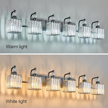 BBLLWJ 6 Light Bathroom Vanity Light Modern Black Vanity Light Fixtures Bathroom Light Fixtures Over Mirror Crystal Vanity Lighting Fixtures