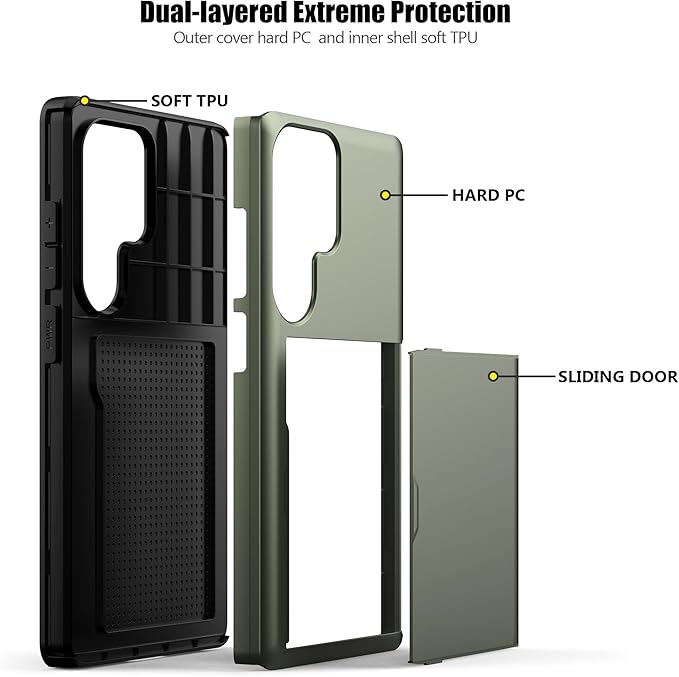 Nvollnoe for Samsung S25 Ultra Case with Card Holder Dual Layer Heavy Duty Protective Case Hidden Card Slot Slim Wallet Case for Samsung S25 Ultra 6.9''(Green)