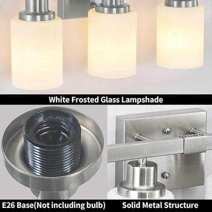 DIKAIDA Bathroom Vanity Light, 4-Light Nickel Modern Bathroom Light Fixtures with Milky White Glass Shade, Wall Lights,Bath Vintage Wall Mounted Lamps for Mirror Bedroom Living Room Hallway Cabinet