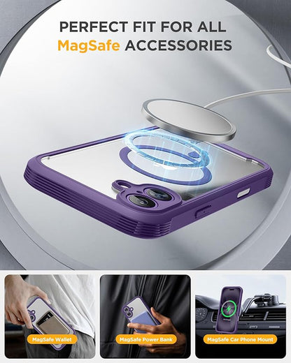 Miracase for iPhone 16 Case 6.1'', [Bubble Free] Full-Body Bumper Phone case with Built-in Full Glass Screen &Lens Protector,No Gap,Compatible with MagSafe,Drop Proof 16 Cover,Purple