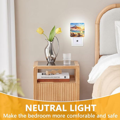 GANTINIR Watercolor Ocean Beach Sunrise Night Light, Plug-into Lounger Nightlight White LED Lamp, Energy Efficient Decor Desk Lamp for Bedroom Hallway Stairs Bathroom