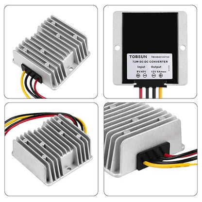 DC Voltage Reducer Converter DC 8V-40V to 12V 6A 72W Automatic Step Down Up Voltage Regulator Power Converter Waterproof Module Transformer for Golf Cart Club Car