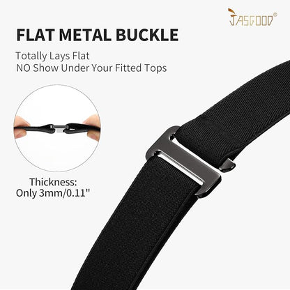 JASGOOD Women No Show Stretch Belt Elastic Web Strap Belt with Flat Buckle for Jeans Pants Dresses