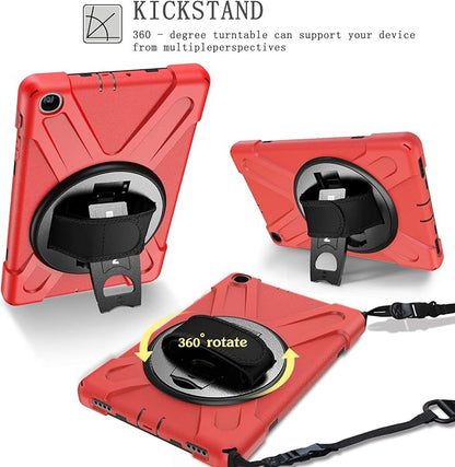 BRAECN Case for Samsung Galaxy Tab A 10.1 2019，Shockproof Protective Case with Carrying Shoulder Strap and Rotatable Kickstand/Handle Hand Strap for Galaxy Tab A 10.1 2019 SM-T510/SM-T515 -Red