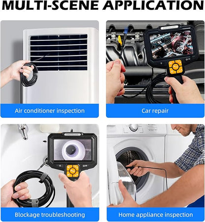 5" Dual-View Handle Endoscope Camera,2MP Front&Side Lens,IP67 Waterproof 5M Semi-Rigid Cable,360° Probe Control,4-Level LED,3X Zoom,Video&Photo Recording,Inspection Camera for Industrial Use,32GB Card