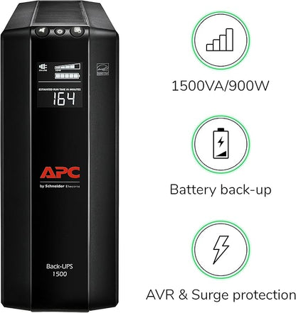 APC Back-UPS Pro 1500VA UPS Battery Backup & Surge Protector, BX1500M Backup Battery Power Supply