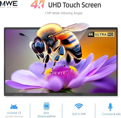 QIXZOCV 85" Smart Board, Interactive Whiteboard, 4K Electronic Board, UHD Touchscreen, Android 13, 8+128G, All in One Smartboard for Classroom Office Home (Wall Mount Included)