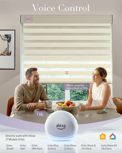 Graywind Smart Dual Shades Compatible with Alexa Google Homepod Motorized Double Zebra Blinds Matter Solar Powered, Custom Size (Beige)