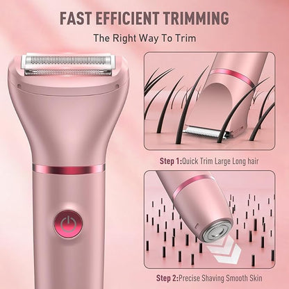 Crolanli Bikini Trimmer for Women, 3-in-1 Electric Razor for Women, IPX7 Waterproof Rechargeable Cordless Pubic Hair Shaver, with LED Display, for Ladies Bikini Pubic, Face, Underarms, Legs(Rose Gold)