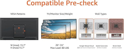 Amazon Basics Full Motion Articulating TV Wall Mount, with Swivel and Tilt, for 26" to 55" TVs and Flat Panels up to 80 Lbs, VESA Compatible, Black