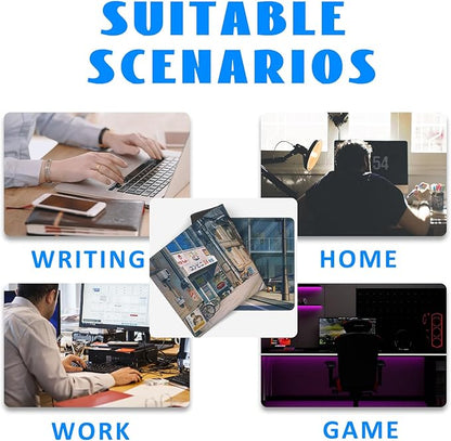Desk Mat, Anime Summer Street Scenery Extended Gaming Mouse Pad Large, 35.4"x15.7" Big Mouse Pad with Non-Slip Base and Stitched Edge, Long Computer Keyboard Mouse Mat for Home Office Work