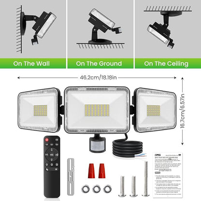 CLY 70W LED Security Lights Motion Sensor Light Outdoor, 6580LM 3 Head Motion Detection Outdoor Lights 6500K IP66 Waterproof, Dusk to Dawn, Flood Light Motion Detector for Entryway Yard Garage