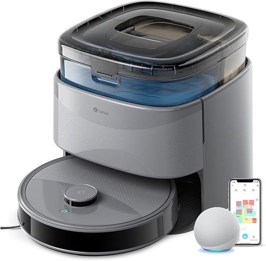 Lefant M3 Max Robot Vacuum, Robot Vacuum and Mop, 20000Pa Suction, Anti-Tangle Brushes, Dual Spinning Mop,Smart Obstacle Avoidance，Self-Emptying&Refilling，Auto Mop Washing&Drying，Gray