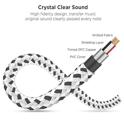 DUKABEL Headphone Splitter, Knitted 3.5mm Audio Splitter TRS 3-Pole Aux Splitter Cable for Headphones Earphones Speakers -Zebra White/2PACK