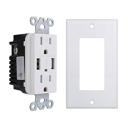 EverElectrix 2 Pack 4.8A Wall Outlet With USB Ports - 15Amp Duplex Tamper Resistant Charger, UL Listed, Electrical Receptacle With Dual USB, White