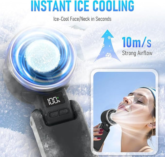 PlayHot Portable Handheld Turbo Fan with Ice Cooling, Rechargeable Personal Fan, Up tp 12Hrs Cooling, 5 Speed 25550RPM Powerful Portable Fan for Travel, Outdoor, Camping, Hiking (Black)
