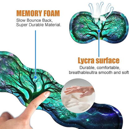 4 in 1 Ergonomic Keyboard Wrist Rest & Mouse Pad Wrist Rest Set, Large XXL Gaming Desk Mat 31.5"x 11.8" with Non-Slip Base, Memory Foam for Home Office Study Gaming, Tree of Life