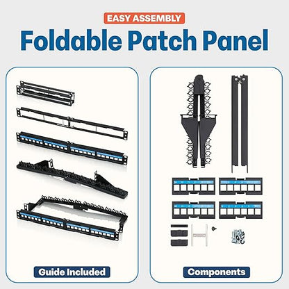 Everest 24 Port Keystone Patch Panel (1-Pack) - Removable 6-Port Panels - Use with Slim Profile Keystones ONLY (Wider Jacks May not fit Side by Side) - with Adjustable Rear Cable Management Bar