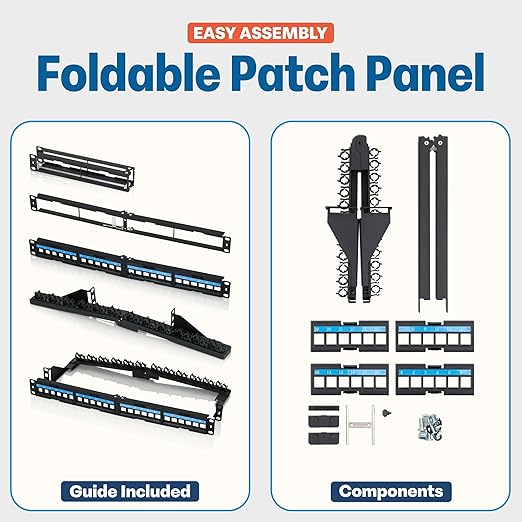 Everest 24 Port Keystone Patch Panel (2-Pack) - Removable 6-Port Panels - Use with Slim Profile Keystones ONLY (Wider Jacks May not fit Side by Side) - with Adjustable Rear Cable Management Bar