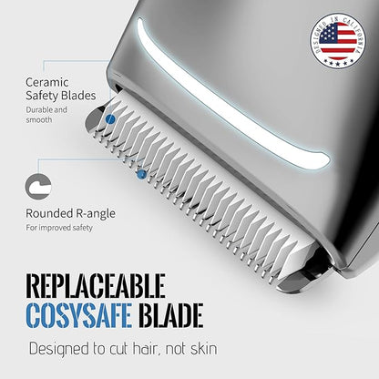 COSYHERO Manscape Groin & Body Hair Trimmer for Men, Electric Ball Shaver & Pubic Grooming Kit, LED Light, IPX7 Waterproof Wet/Dry Groomer, Rechargeable Manscaper with Ceramic Blades (Gold)