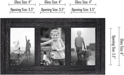 Americanflat Hinged 4x6 Triple Picture Frame with 3 Photo Openings and Polished Glass - Distressed Wood Collage Picture Frames for Tabletop and Wall Display - Hampton Collection - Charcoal Black