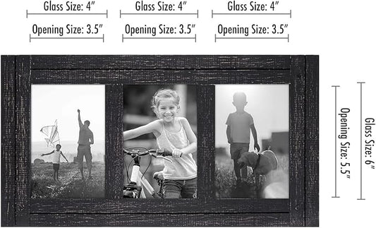 Americanflat Hinged 4x6 Triple Picture Frame with 3 Photo Openings and Polished Glass - Distressed Wood Collage Picture Frames for Tabletop and Wall Display - Hampton Collection - Charcoal Black