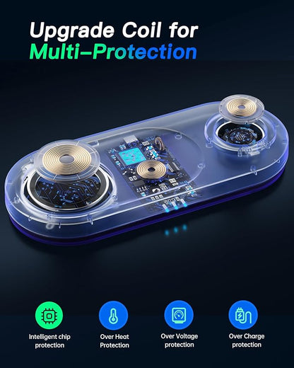 Upgraded 3 in 1 Wireless Charging Station for Apple Devices, Faster Mag-Safe Charger Stand, Magnetic Charger Station for iPhone 17/16/15/14/13/12 & AirPods Pro & Apple Watch Series (Sapphire Blue)