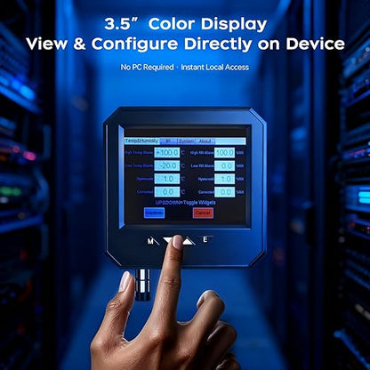 Ethernet Server Room Temperature Monitor, PoE Server Rack Temperature Humidity Sensor with Web Interface, SNMP Modbus MQTT Support, Dual Power, IP55, Data Logging, Alarm & Relay Output