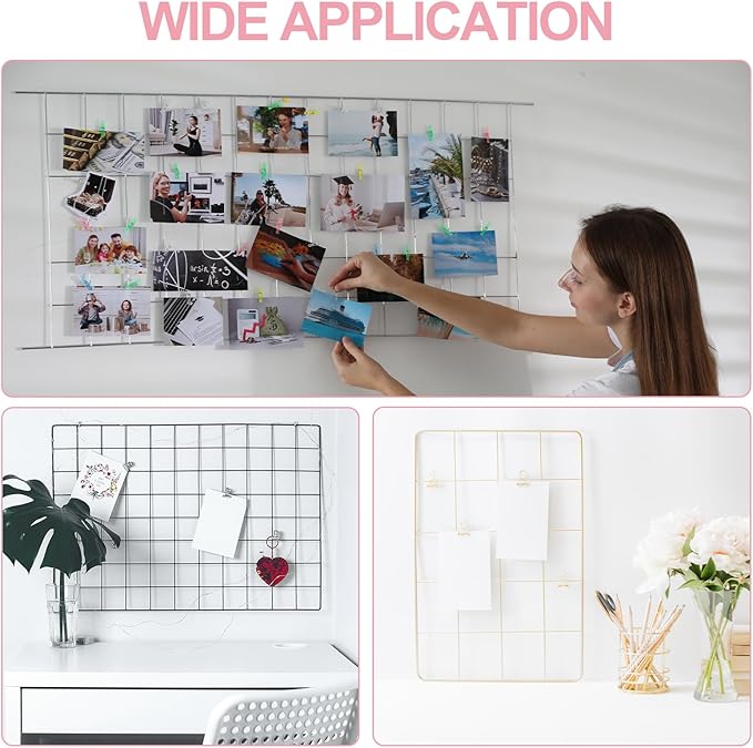 PATIKIL 20"x20" Wire Grid Panel, 2 Pack Board Photo Pictures Memo Display Grid Panels Hanging Organizer Wall Decorative Panel for Home Office Wedding, Pink