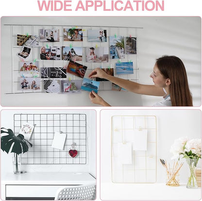 PATIKIL 16"x8" Wire Grid Panel, 2 Pack Board Photo Pictures Memo Display Grid Panels Hanging Organizer Wall Decorative Panel for Home Office Wedding, Pink