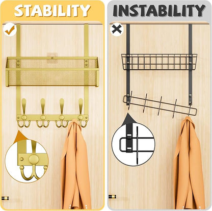 Kaiferty Over The Door Hooks Organizer, Coat Rack Over The Door Storage Hanger Towel Rack, Back of Door Storage Organizer for Bathroom,Bedroom,Kitchen,Office (Gold, 2-Tier)