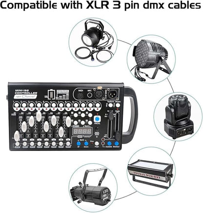 Battery Dmx Controller with Midi, Portable Dmx Controller for Moving Head Lights, Dmx 192 Controller Lighting Console, Dmx512 Controller with Built-in Battery