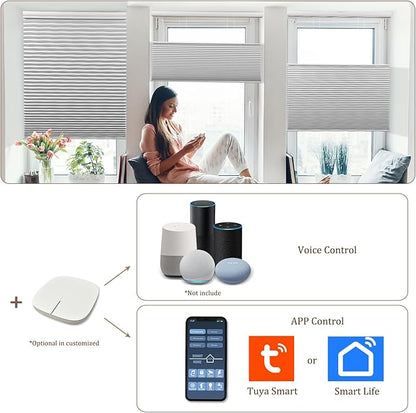 LEXEN Smart Top Down Bottom Up Honeycomb Shades WiFi Enabled Motorized Cellular Blinds Compatible with Alexa/Google Home Double Cellular Fabric Blackout Insulated Custom Sizes-White