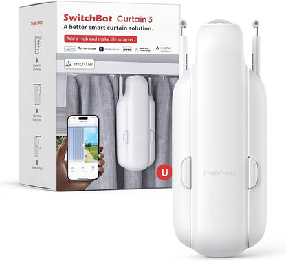 SwitchBot Automatic Curtain Opener - Bluetooth Remote Control Smart Curtain with App, Upgraded High-Performance Motor, Add SwitchBot Hub to Work with Alexa, Google Home, HomeKit