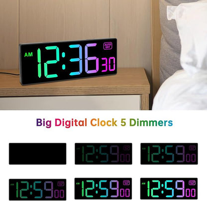 Soobest Digital Wall Clock with Remote Countdown Electrical Timer Seconds for Gym Living Room Office Classroom, 8 RGB Colors, Auto DST, Corded Plug in Large Display 5 Dimmer (10.2" Multicolor)