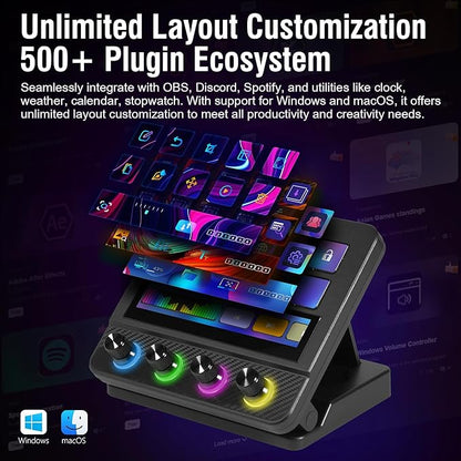 VSDINSIDE Macro Pad, Streaming Deck Stream Controller Soundboard Keypad, Programmable Keys USB Shortcut Keyboard for Gamer Streamer, Audio Mixer for OBS, YouTube, Office Desk Setup, PC, Mac