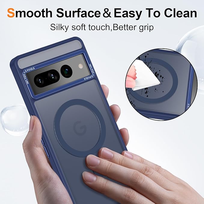Magnetic for Google Pixel 7 Pro Case, [Military Grade Drop Protection] [Compatible with MagSafe] Shockproof Slim Translucent Matte Anti-Slip for Women Girls Men Case, Dark Blue