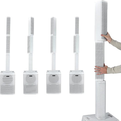 Rockville TITAN ARRAY SYSTEM White, 3200W Powered Column Array Speaker System, Dual 10” Subwoofers, (10) 3.5” Drivers, Bluetooth, Carry Bags Included, Perfect for DJs, Live Sound, and Events