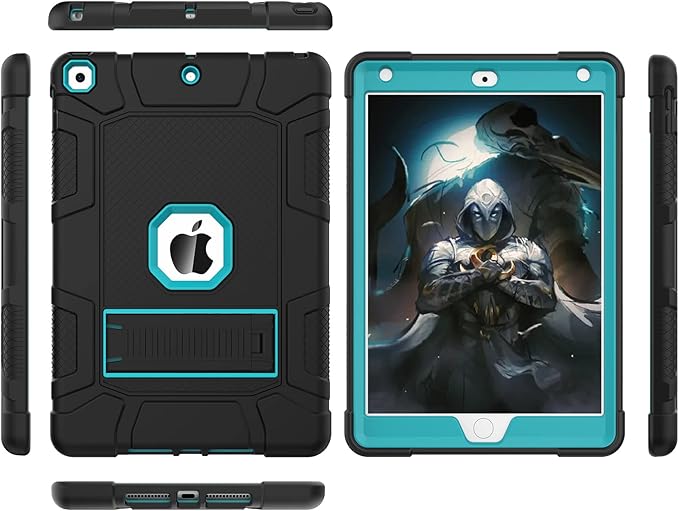 Rantice iPad 9th Generation Case, iPad 8th Generation Case, iPad 7th Generation Case, Hybrid Shockproof Rugged Drop Protection Cover with Kickstand for iPad 10.2'' 2021/2020/2019 (Black + Dark Blue)
