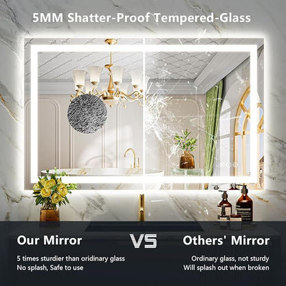 YEELAIT 48x30 Inch LED Bathroom Mirror with Lights Front and Backlit Lighted Vanity Mirror for Bathroom Wall with 3 Colors Dimmable Anti-Fog Memory Shatter-Proof IP54 Waterproof Horizontal/Vertical