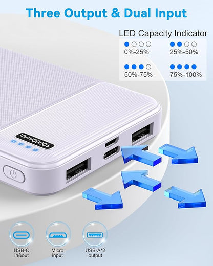 AsperX 2-Pack 10000mAh USB C Output Portable Charger Power Bank Fast Charging, Portable Phone Charger External Battery Pack for iPhone, Android, Google LG and Heated Vest